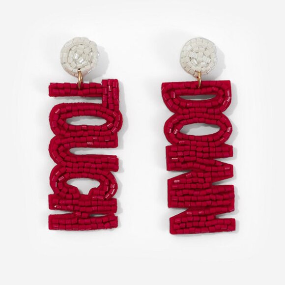 TOUCHDOWN GAME DAY Football Alabama Arkansas Red White Beaded Earrings NEW - Picture 3 of 4